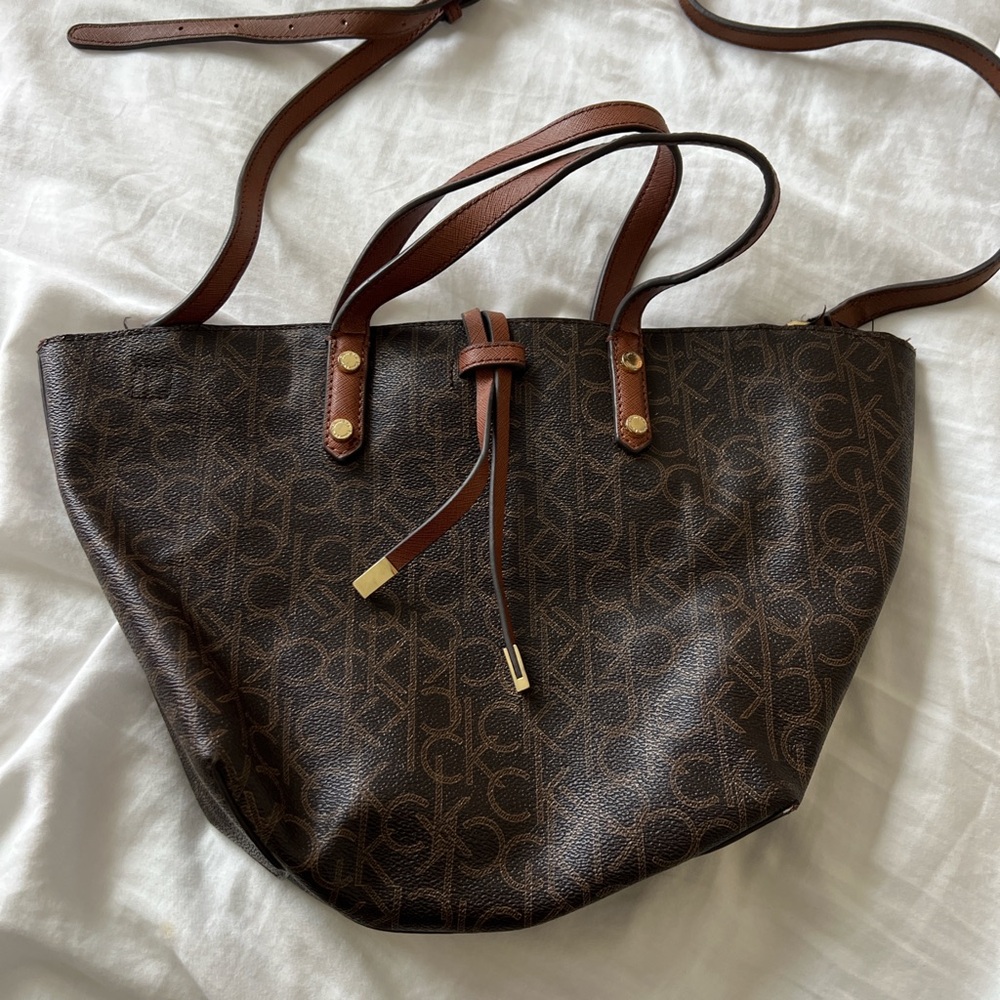 Calvin Klein Brown Logo Shoulder Purse